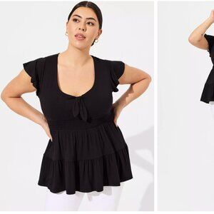 Torrid Super Soft Tie Front Keyhole Babydoll Top in black